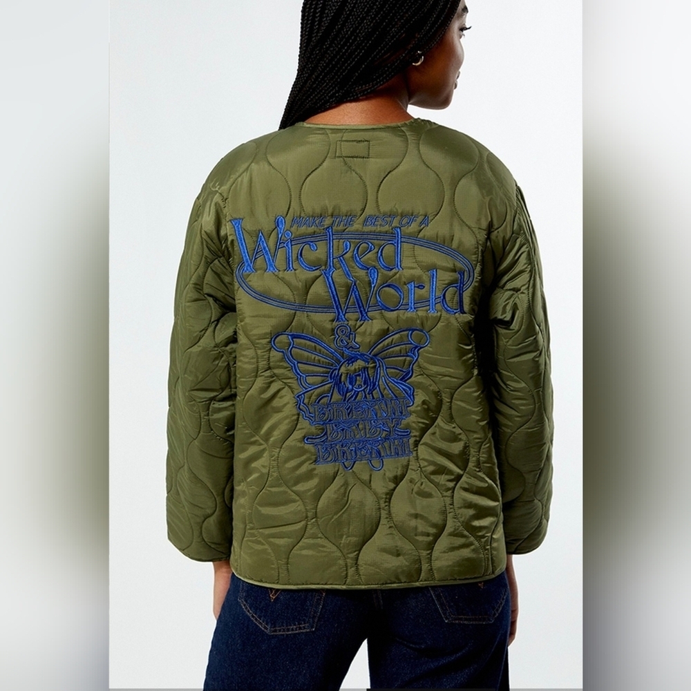 BNWT Obey Wicked World Quilted Liner Jacket Green L Utility Streetwear Graphic - Picture 4 of 16